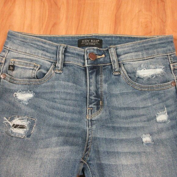 JUDY BLUE Peek A Camo Patch Distressed Denim Jeans Size 3/26 Janette JB82109MD - Picture 2 of 14